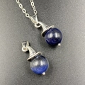 Wizard hat necklace with dark blue lapis stone sphere and silver-tone finish chain - Blue Vein Stone 1pc