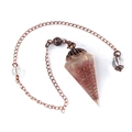 Natural red crystal spirit pendulum necklace with bronze wire wrap and hexagonal cone - Strawberry Quartz