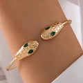 Elegant gold-plated open serpent bangle with green enamel eyes and scale detail - Snake Head Scale Craft Gold Style (25574-gold(special price))