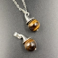 Tiger's eye stone crystal pendant with silver witch hat design and thin link chain - Tiger Eye 1pc