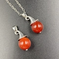 Witch hat necklace featuring a round red agate pendant and silver magic cap charm - 1Pc Red Agate