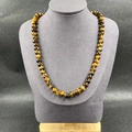 Tiger eye natural stone beaded necklace with brown and gold woven round beads - Tiger's Eye