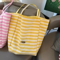 Elegante borsa tote in tela a righe gialle e bianche con grande capacità e manici - Quadri Giallo