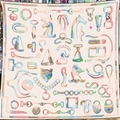 Pink silk square scarf with hand-painted horse and forest animal illustrations - Pink