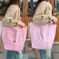 Dual-sided pink striped canvas tote bag with Handmade tag and Faith mole print - Pink Stripe (Reversible)