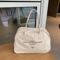 Cremeweiße Boston-Tasche aus Canvas mit Doppelgriffen und Buchstaben-Druck für Reise - Beige