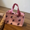 Mini borsa tote trapuntata rosa con motivo di cani a cartoni animati e manici in tessuto - Stile Stampa Gatto Nero Rosa