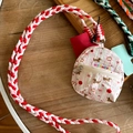Mini striped backpack coin purse with pink dachshund print and braided lanyard - Apple