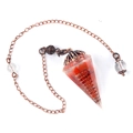 Resin hexagonal cone pendant with red crystal gravel and spiral copper coil details - Red Agate