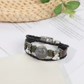 Vintage multilayer leather bracelet with gray-green stone and silver bell charms - India Agate