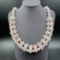 Collier double rang en quartz rose naturel avec perles rondes et blocs de pierre - 1 Brin Quartz Rose