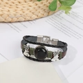 Vintage layered leather bracelet featuring black agate stone and silver bell charms - Black Agate