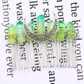 Bohemian silver hair comb with green-yellow gradient crystal points and moon charm - Green