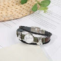 Bohemian multi-layer leather bracelet with white turquoise stone and silver charms - Howlite