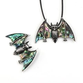 Collana con ciondolo a pipistrello in guscio di abalone e lega d'argento vintage - Stile Pipistrello - Collana Spilla a Doppio Uso