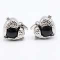 Pendentif hibou argenté avec perle noire et gravure de plumes détaillée - Agate noire