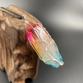 Pendentif arbre de vie en cristal arc-en-ciel avec fil argenté et cordon noir - Style Enveloppé de Fil Argenté