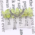 Wicca moon hair comb with light green raw crystals and silver wire wrap design - Lemon Yellow