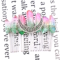 Bohemian silver hair comb with crescent moon and raw rainbow crystal clusters - Rainbow