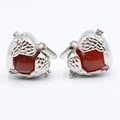 Silver owl wing locket pendant necklace with a large red round gemstone stone - Red Agate