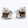Silver owl pendant set with tiger eye stone and intricate feather textures - Tiger's Eye