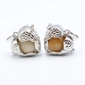 Exquisite owl pendant set featuring silver wings with moonstone and amber spherical beads - Topaz