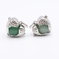 Silver owl wing locket pendants featuring a polished round green gemstone bead insert - Green Aventurine