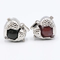 Silver angel wings locket necklace with polished black and red stone sphere pendants - India Agate