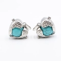 Silver owl pendant with turquoise gemstone belly and detailed feather carvings - Blue Turquoise (Synthetic)