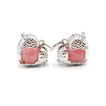 Silver owl pendant necklace featuring a polished pink quartz stone heart design - Watermelon Red (Synthetic)