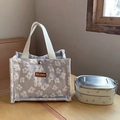 Borsa termica azzurra trapuntata con ricami floreali 3D e robusti manici bianchi - Grigio Floreale (Star-picking)