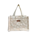 Borsa termica da picnic in tela beige con ricamo floreale bianco e etichetta in pelle - Beige Floreale (Star-picking)