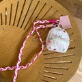 Mini backpack pouch with strawberry pattern and colorful braided lanyard in white fabric - Striped Westie