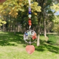 Tree of Life heart crystal pendant with colorful chakra beads and pink stone - Watermelon Red Stone