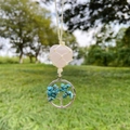 Rosa Quarz Herz Anhänger mit Makramee-Geflecht und Lebensbaum-Design aus Türkis - Synthetischer Blauer Türkis