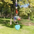 Chakra stone tree of life keychain featuring a turquoise heart pendant and colorful beads - Blue Turquoise