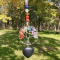 Ciondolo cuore albero della vita 7 chakra con pietre naturali e ossidiana nera - Ossidiana