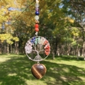 Pendaglio Albero della Vita fatto a mano con cuore occhio di tigre e pietre chakra - Occhio di tigre