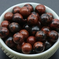 Polished 8mm mahogany obsidian round stone beads with natural reddish-brown textures - Mahogany Obsidian