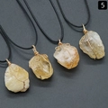 Irregular wire-wrapped yellow crystal pendant with black braided cord bohemian necklace - Citrine (Gold Tone With Rope)