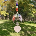 Ciondolo Albero della Vita chakra in cristallo con grande quarzo rosa a forma di cuore - Quarzo rosa