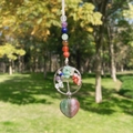 Pendentif Arbre de Vie 7 Chakras fait main avec pierre naturelle verte en forme de cœur - Agate d'Inde