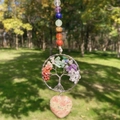 Handmade 7 chakras tree of life heart stone pendant for car or home decoration - Unakite