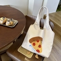 Witzige cremefarbene Segeltuch-Einkaufstasche mit Pizza-Motiv und lustigen Stoffbeinen - Khaki Gepunktete Pizza Mit Kleinen Beinen