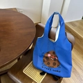 Blaue Stofftasche aus Segeltuch mit süßem Keks-Aufdruck und happy cookie Schrift - Schwarzer Keks Mit Kleinen Beinen