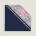 Detail of silk square scarf showing navy and red geometric prints with subtle glitter - Navy Cream Red Color Blocking Style (01)