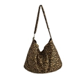 Leopard print hobo tote bag with adjustable shoulder strap and large capacity - Brown Leopard Corduroy Crossbody