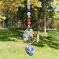 Pendentif arbre de vie 7 chakras en pierres naturelles avec cœur en sodalite bleue - Jaspe à Points Bleus