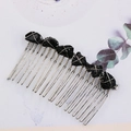 Pettine per capelli in argento fatto a mano con cristallo nero e avvolgimento di fili - Tormalina Nera
