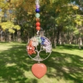 Seven Chakra Tree of Life keychain with heart-shaped goldstone pendant charm - Goldstone (Synthetic)